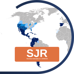 Mapa de países de habla hispana y el logo de SCIMAGO